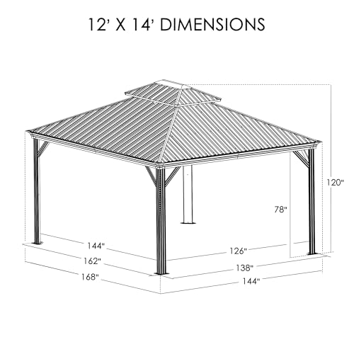 Kozyard Apollo 10’x12’ Hardtop Gazebo, Wooden Coated Aluminum Frame Canopy with Galvanized Steel Double Roof