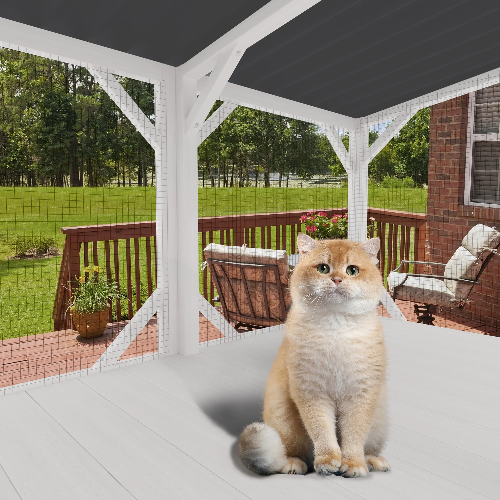 Montary Catio Outdoor Cat Enclosure with Window Access, 4-Tier Cat House with Wheels, Waterproof Roof &amp; Resting Box, Large Gray Cage