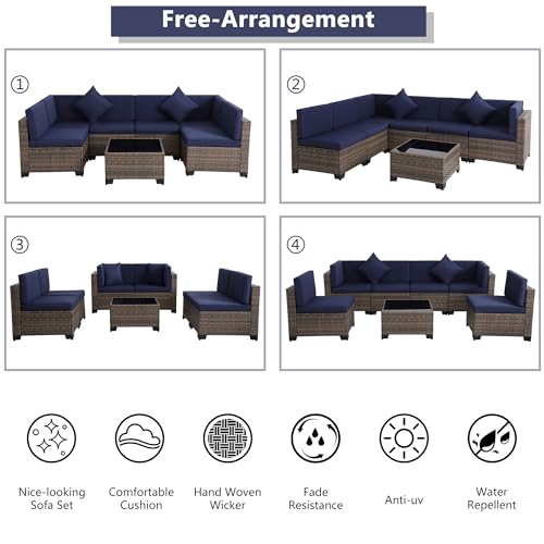 KIGOTY Patio Furniture Set 7 Pieces Conversation Sets, Outdoor Sectional Sofa