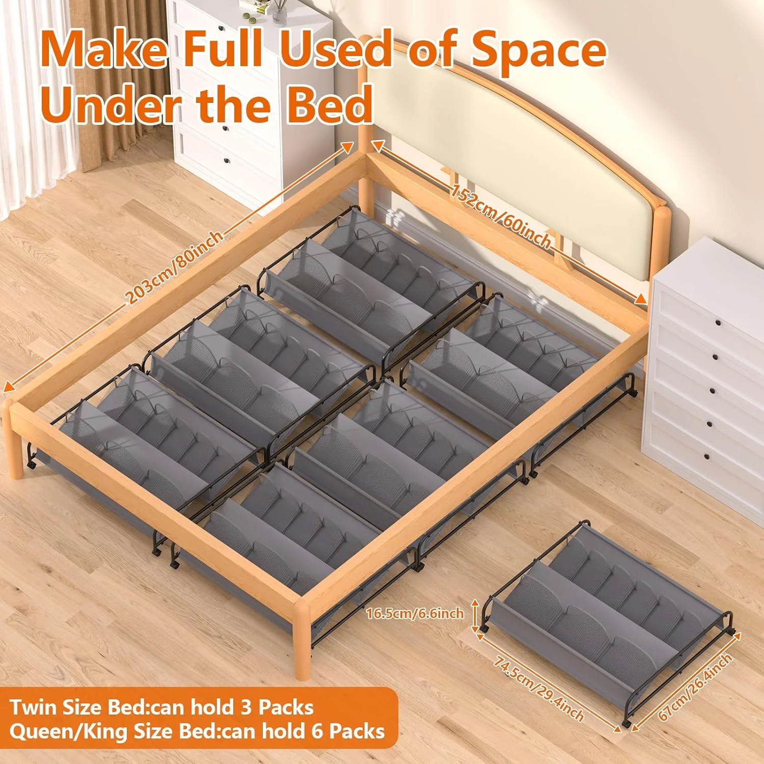 Under Bed Shoe Storage with Wheels, 2 Pack Rolling Under Bed Storage Containers for Shoes with Breathable Mesh Pockets