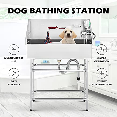 CO-Z 34 Inch Stainless Steel Dog Washing Station for Home, Professional Pet Dog Grooming Tub for Medium & Small Dogs, Extra Elevated Pet Wash Station