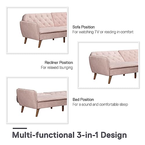 Novogratz Tallulah Memory Foam Futon, Convertible Couch, Camel Faux Leather