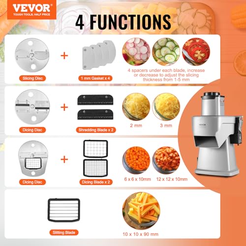 VEVOR Electric Vegetable Slicer, 4 in 1 Multifunctional Food Cutter, 200W Vegetable Chopper for Slicing Shredding Dicing and Slitting