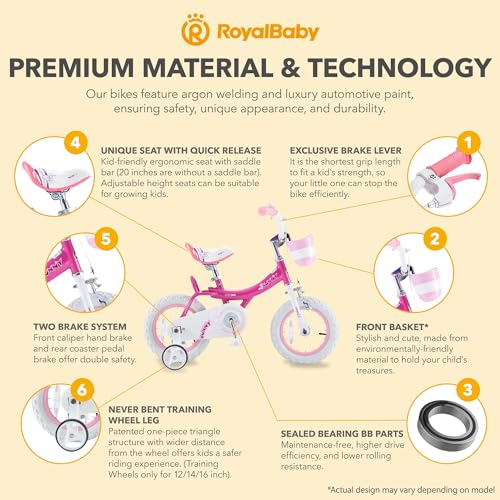Royalbaby Princess Girls Kids Bike 12 14 16 18 20 Inch Children Bicycle with Basket for Age 3-12 Years