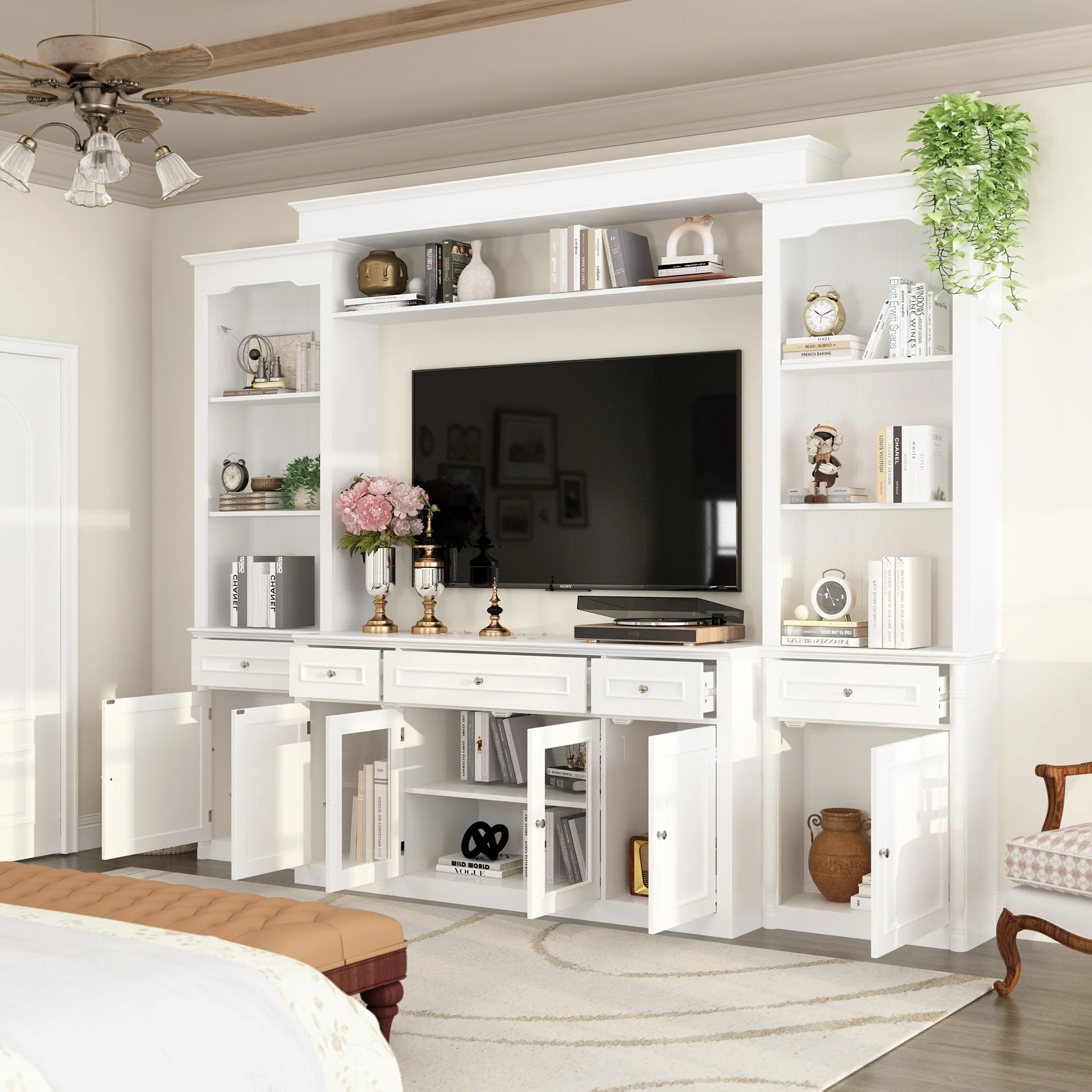 104.3"x82.3" Complete Entertainment Wall Unit White TV Stand Display TV Stand