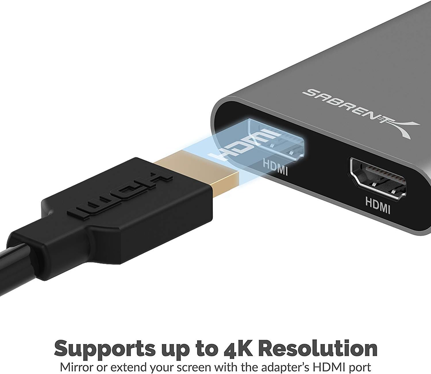 Sabrent Thunderbolt 3 to Dual HDMI 2.0 Display Adapter for Windows or Mac | up to 4K Resolution at 60Hz | Detachable Cable with Screw-in Lock