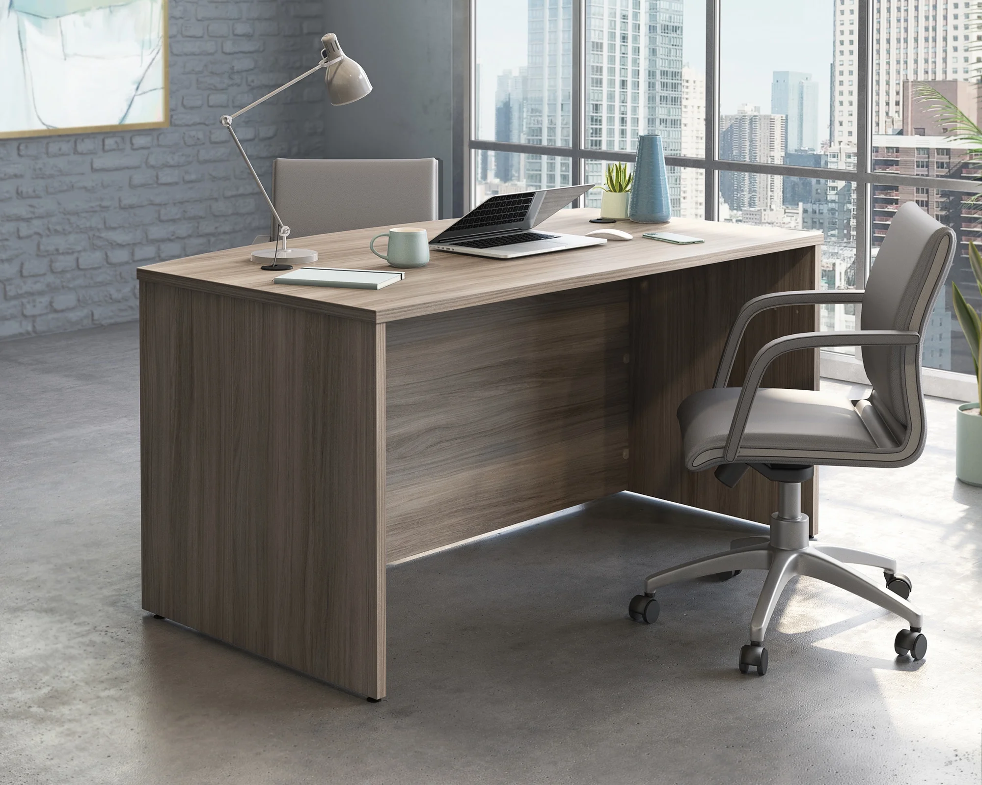 Affirm 60" Bowfront Executive Desk in Hudson Elm - Curated Treasures Market