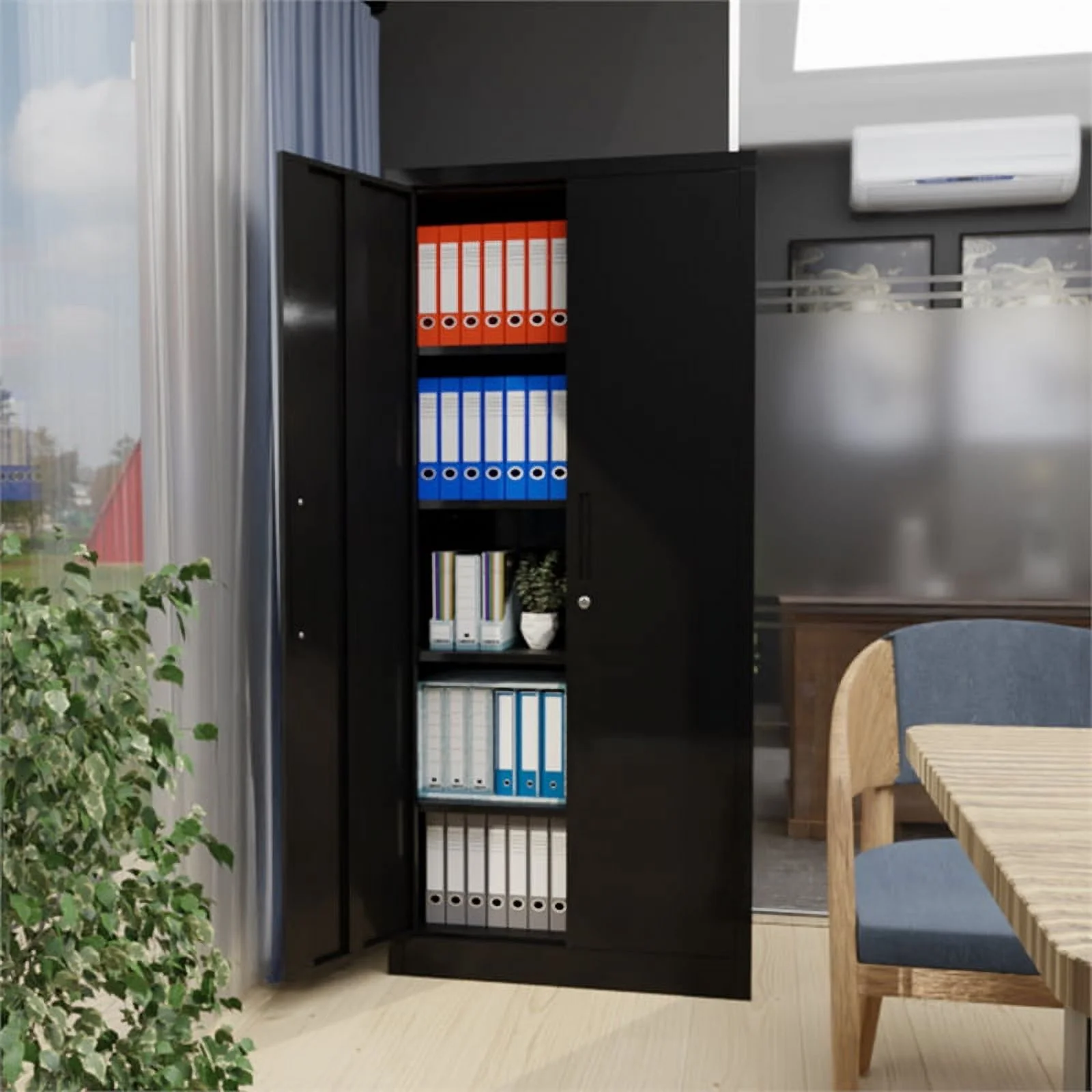 Pemberly Row Metal Garage Storage Cabinet w/ Doors & Lock Steel Locking in Black