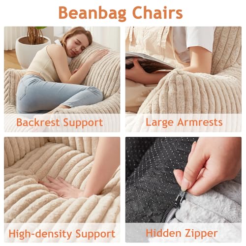 Giant Bean Bag Chairs for Adults with Filling Plush Fluffy Bean Bag Chairs for Teens with Armrests Comfy BeanBag Lazy Couch Sofa Chair for Bedroom