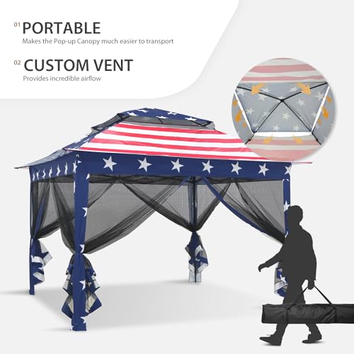 COOS BAY 11x11 Pop Up Instant Gazebo Tent with Mosquito Netting Outdoor Canopy Shelter with 121 Square Feet of Shade (Beige)