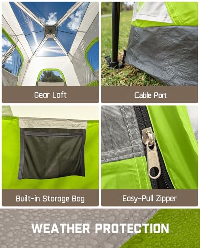FanttikOutdoor Camping Tent 4/6/8/10 Person Instant Cabin Tent Setup in 60 Seconds with Rainfly & Windproof Portable with Carry Bag for Family