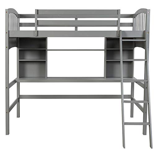 Harper & Bright Designs Full Size Loft Bed with Wardrobe and Desk, Solid Wood Loft Bed Frame with Storage, for Kids Teens Adults (Full Size, White)