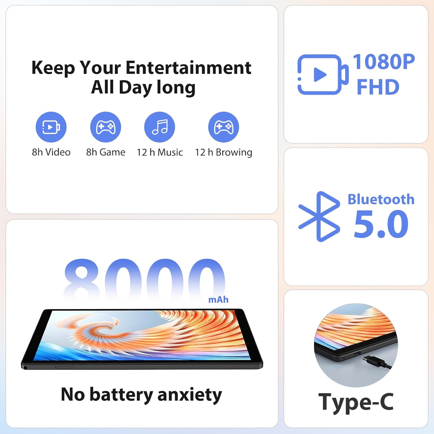 2023 Tablet 10.1 inch Android Tablets 1080P FHD in-Cell LCD Screen, 4GB+64GB Expand to 1TB, Octa-Core CPU, 1920 x 1200 Resolution,8M&13M Dual Camera