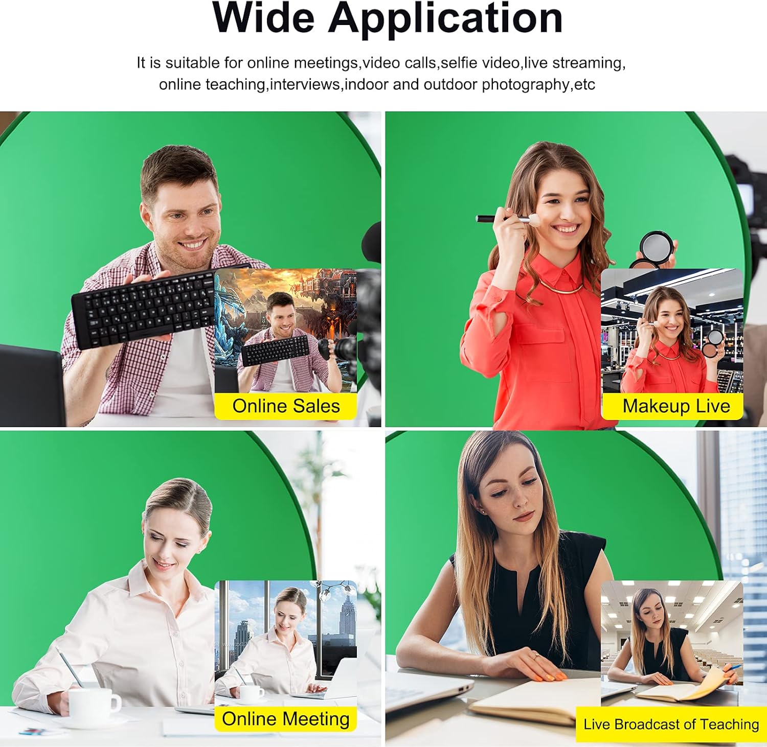 CoosBonfik Portable Green Screen Backdrop (56''), Collapsible Webcam Background, Green Screen for Chair, Chroma Key Green