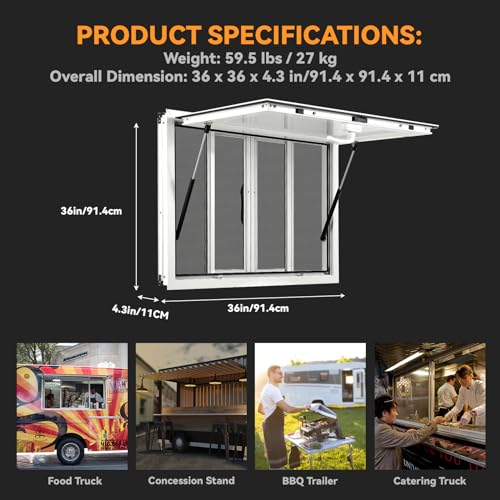 Concession Window 36"W x 36"H, Aluminum Alloy Food Truck Window, Concession Stand Window