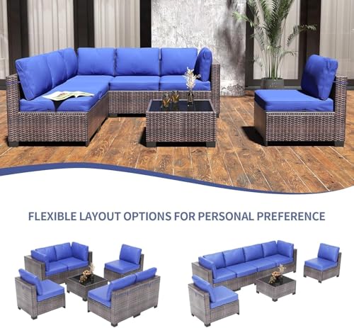 6 Piece Outdoor Patio Furniture Set with Coffee Table, Rattan Deck Conversation Sofa Set