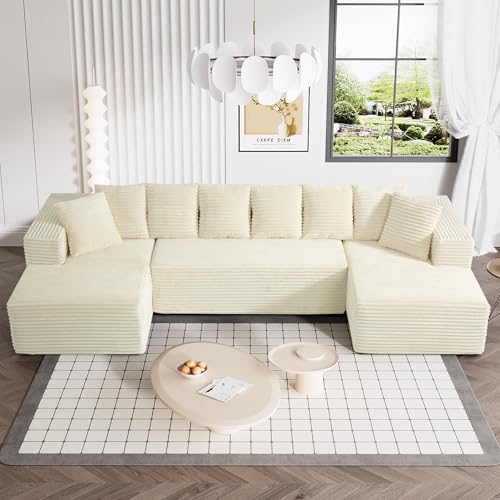131" Modular Sectional Sofa Cloud Couch, Corduroy Memory Foam Black Sectional Couches for Living Room, Modern Deep Seat Boneless Sofa