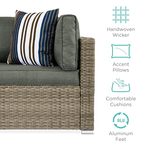 Best Choice Products 7-Piece Modular Outdoor Sectional Wicker Patio Conversation Set w/ 2 Pillows, Coffee Table, Cover Included - Gray/Navy