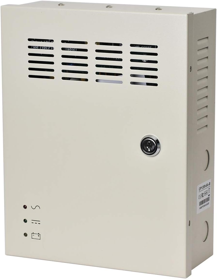 EVERSECU 9 Channel 12V 5Amp DC Metal Boxed Cabinet Regulated UPS Power Supply Unit with Backup Battery Link for Burglar Alarms CCTV Cameras PTZ