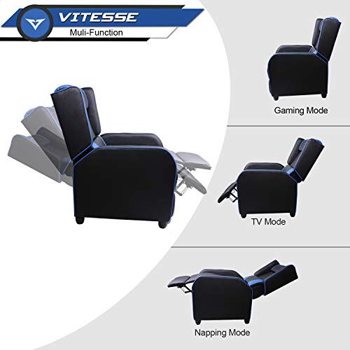 Vitesse Gaming Recliner Chair Racing Style Single Ergonomic Lounge Sofa Modern PU Leather Reclining Home Theater Seat for Living Gaming Room (Blue)