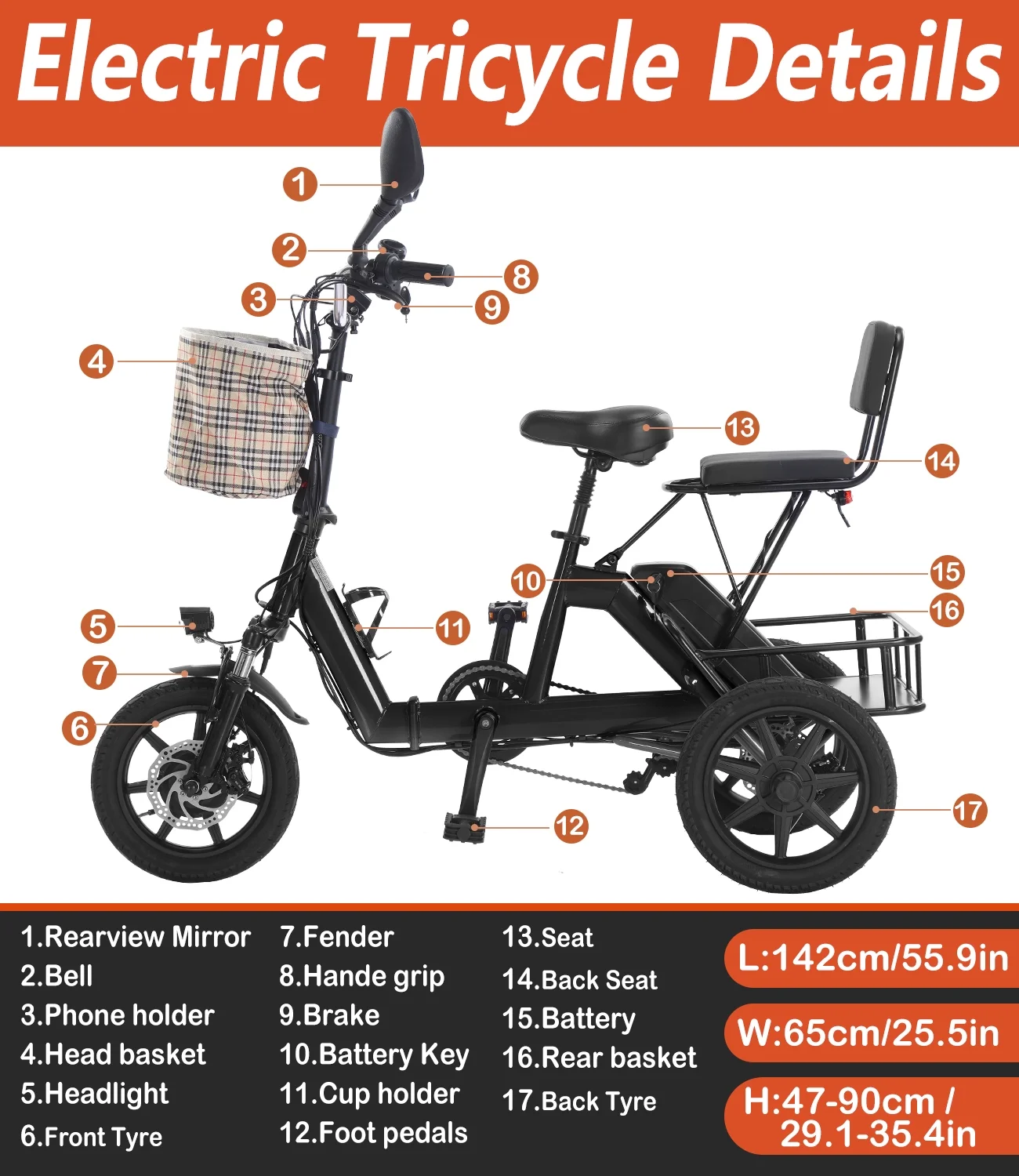 EazinGo Electric Tricycle for Adult, Electric Trike 3 Wheel Electric Bikes Bicycle 12.5MPH & 48Miles - Curated Treasures Market