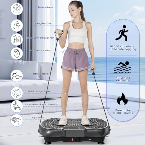 Vibration Plate Exercise Machine for Weight Loss – 100-Speed Platform with Bluetooth Speaker, Remote & Bands