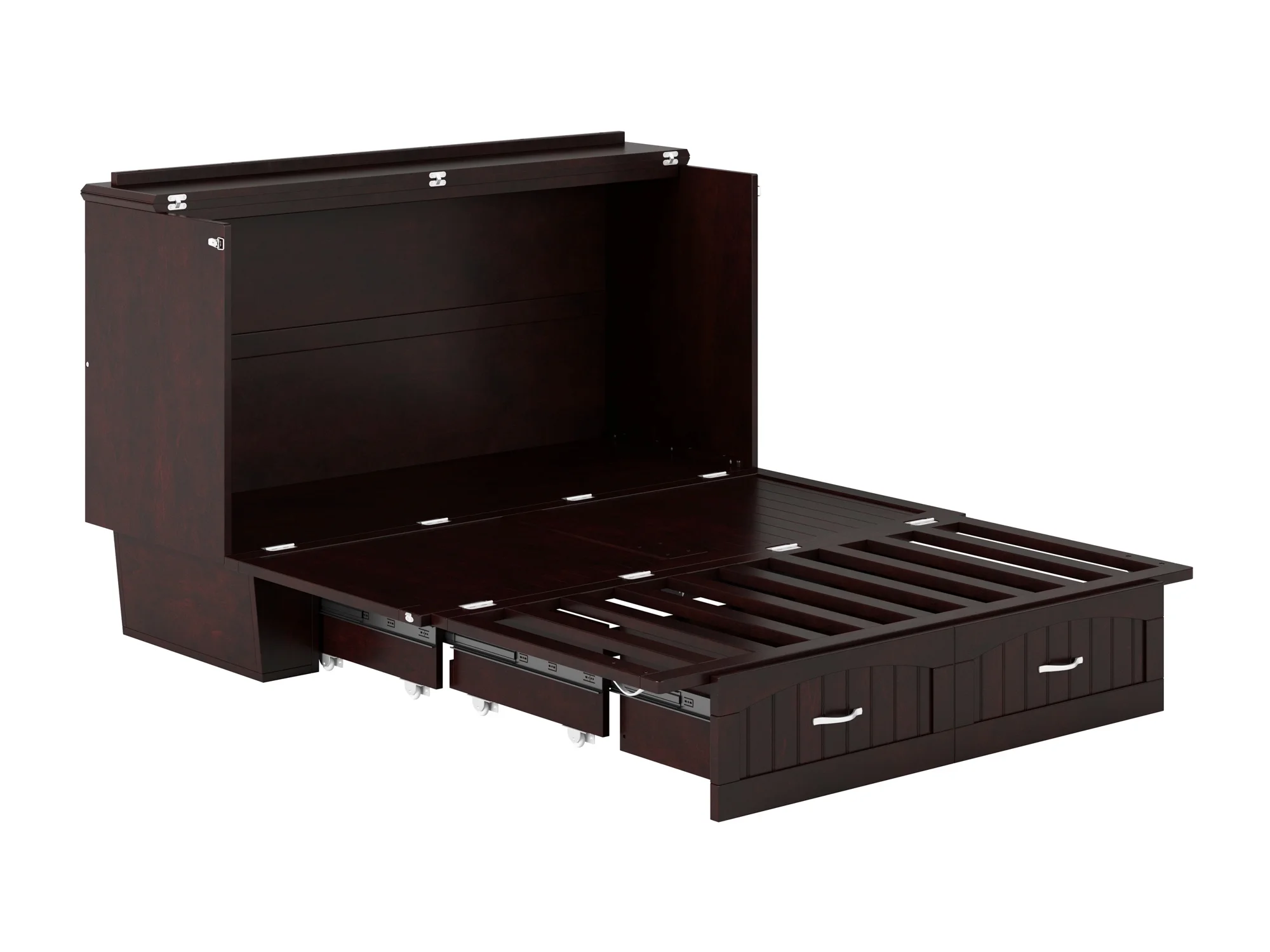 AFI Nantucket Queen Solid Wood Murphy Bed Chest with Mattress, Drawer & Charger in Espresso
