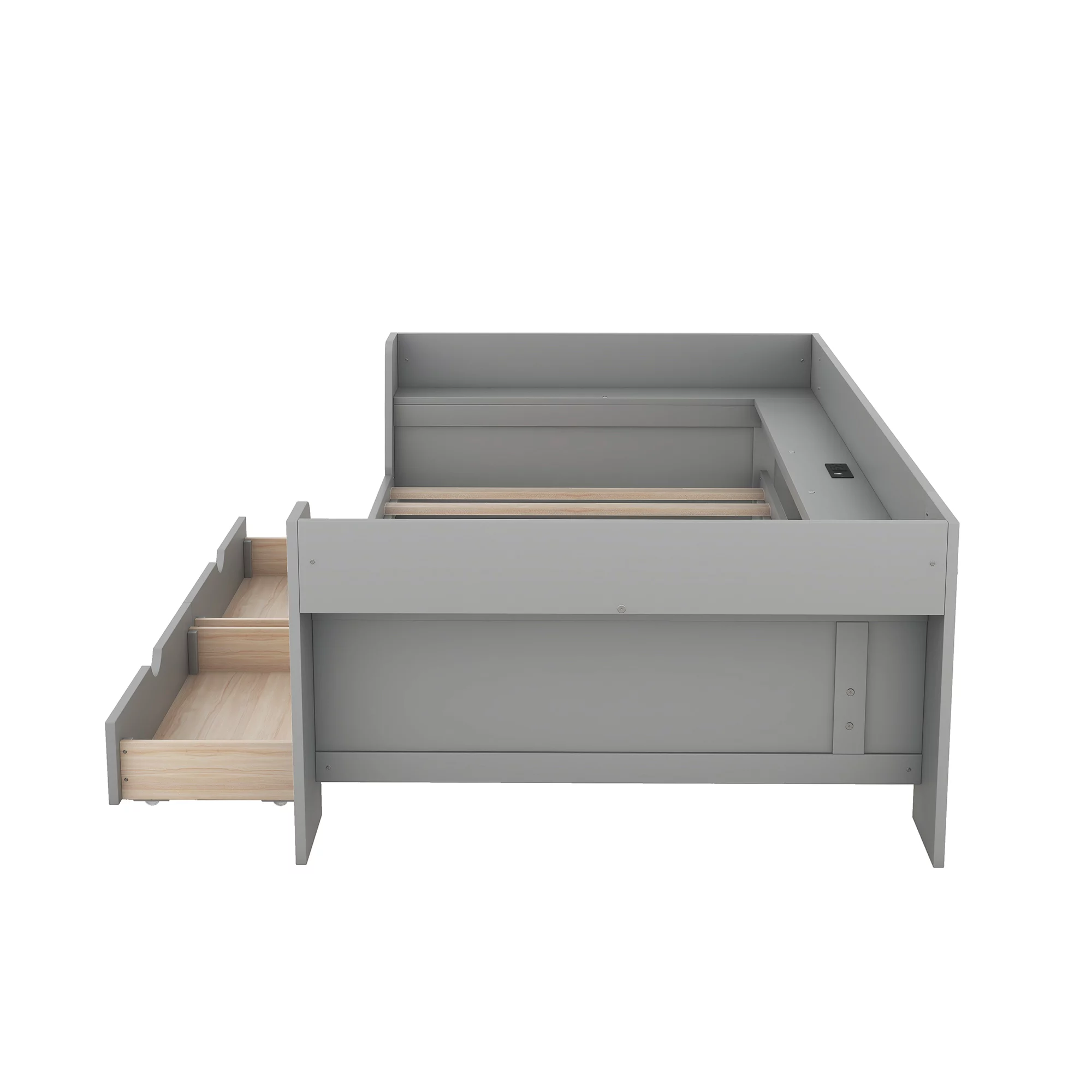 Euroco Twin Size Daybed with Shelf, Drawers and Charging Station, Gray