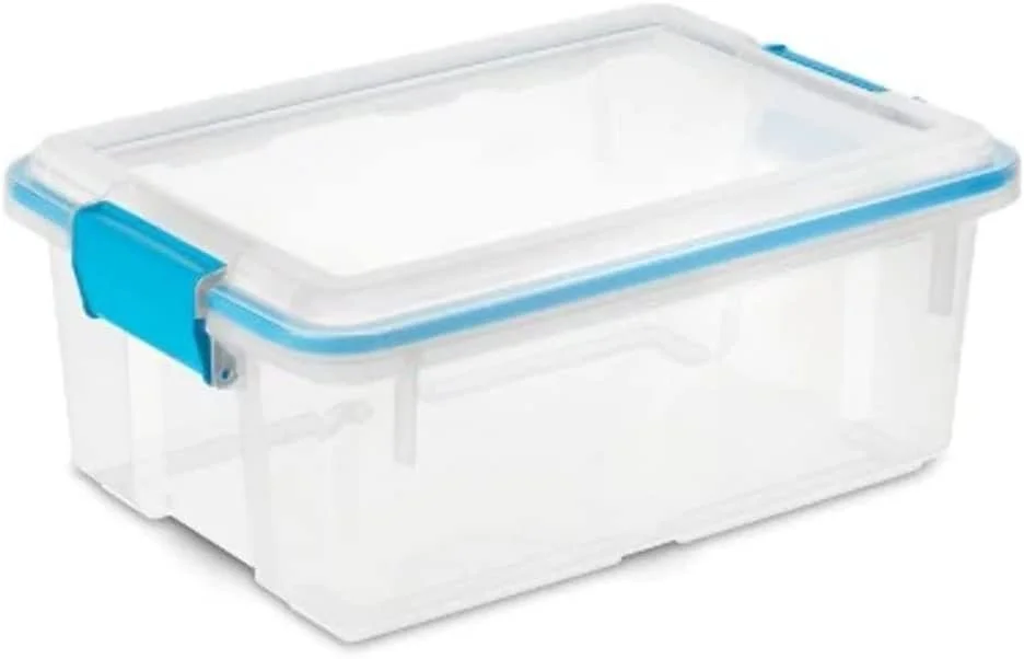 Sterilite 12 Qt Gasket Box, Stackable Storage Bin with Latching Lid and Tight Seal, Plastic Container to Organize Basement, Clear Base and Lid
