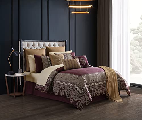 Riverbrook Home 100% Polyester Comforter Set, Queen, Hillcrest - Ivory/Gold, 9 Piece Set