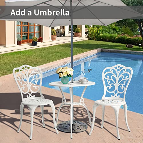 HOMEFUN Bistro Table and Chairs Set of 2 Outdoor 3 Piece Patio Set, Rose Pattern Cast Aluminum Bistro for Garden Balcony