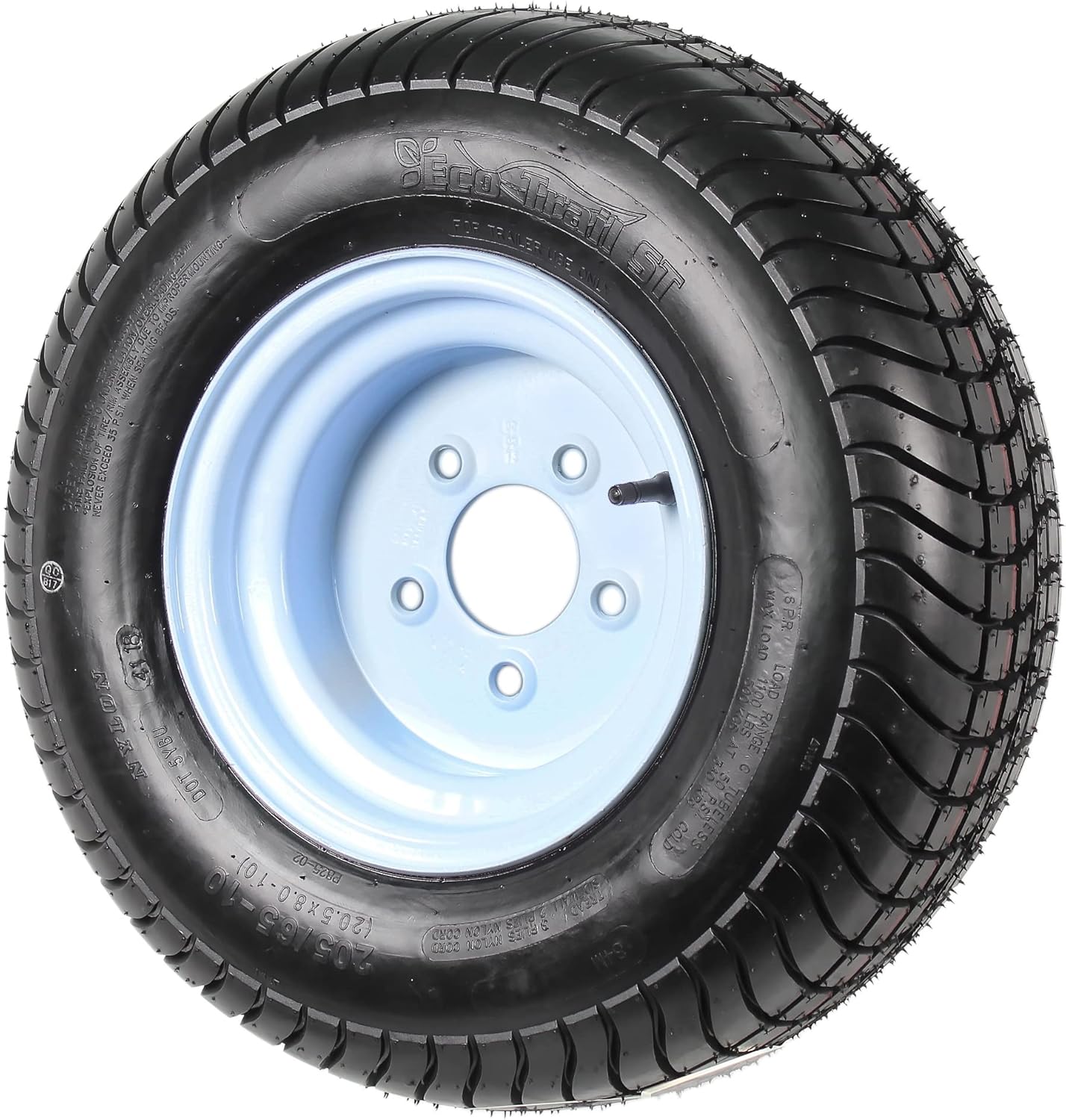 Trailer Tire On Rim 20.5 8 10 205/65-10 20.5X8.0-10 5 Lug Range E Wheel White