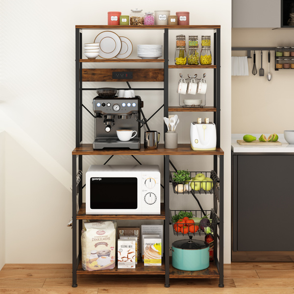 6-Layer Microwave Oven Rack with S Hooks - Organize Kitchen