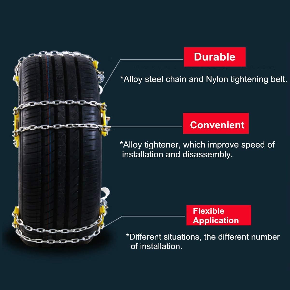 Riloer 10 Packs Car Snow Chains Emergency Anti Slip Tire Chains with Thickened Manganese Steel for Truck SUV in Snow, Ice