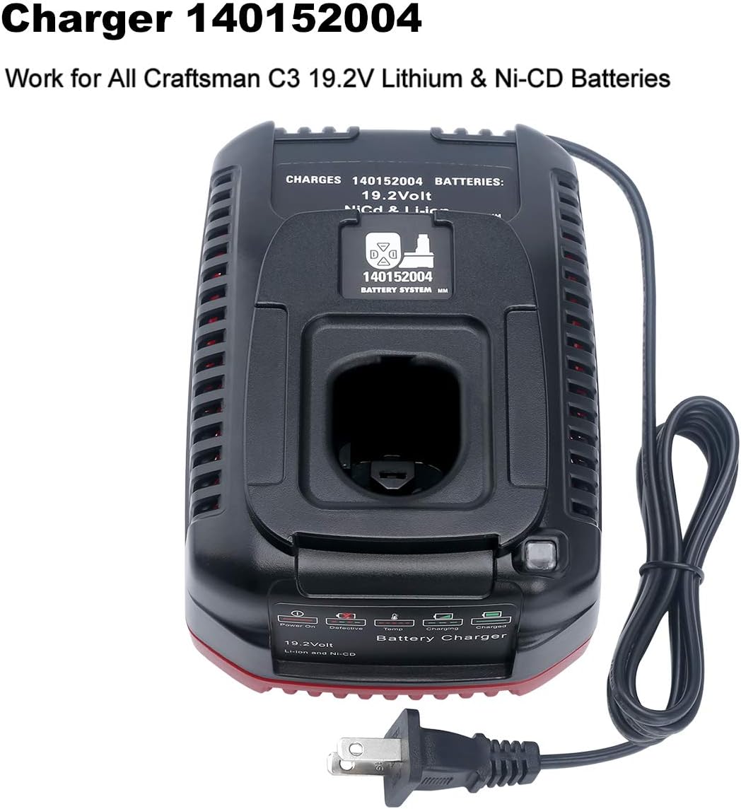 19.2V C3 Charger Replacement for Craftsman 19.2 Volt Lithium-ion & Ni-cad Battery Charger 140152004 DieHard XCP Battery 1425301 1323903 130279005