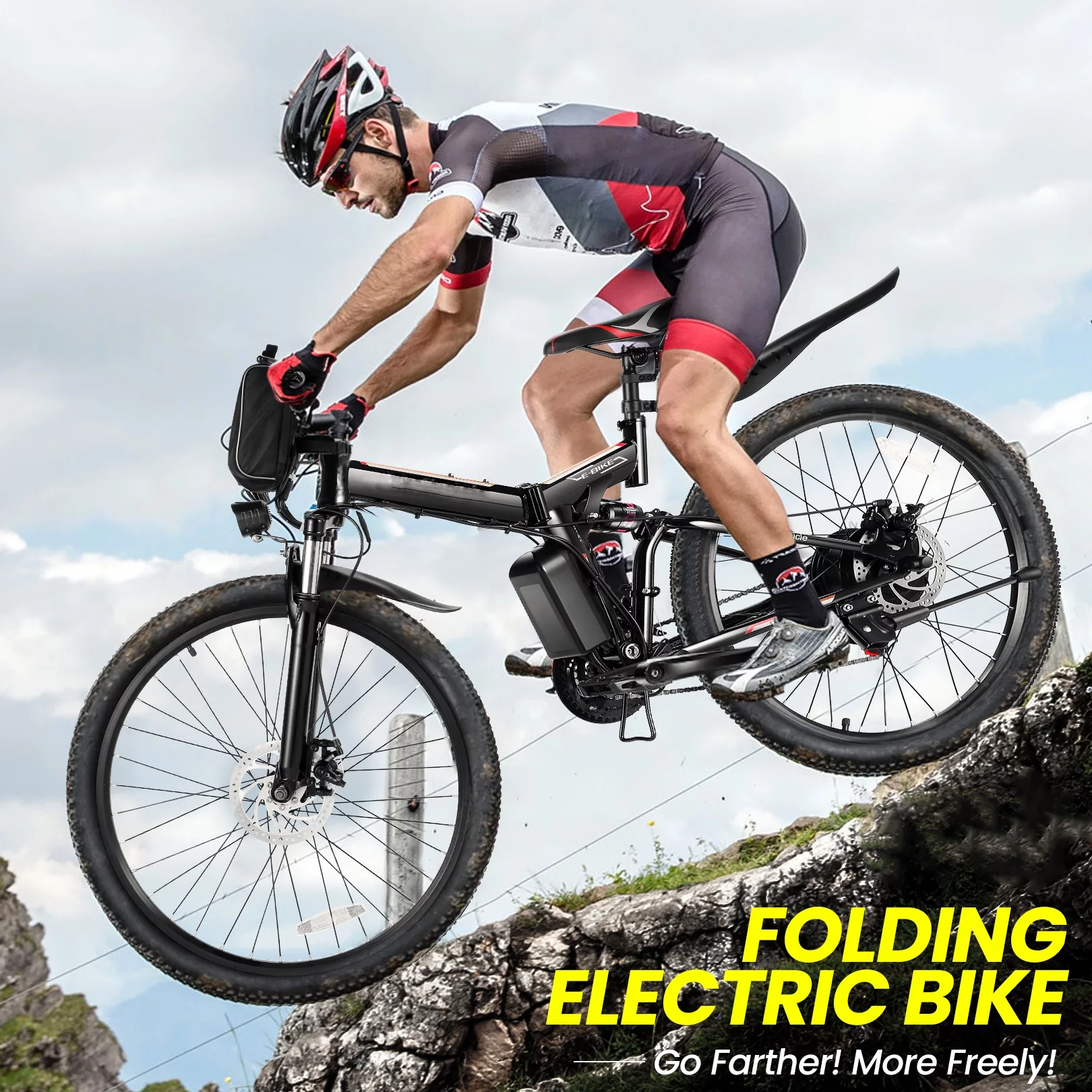 Gocio Adult Electric Bicycles Foldable Ebike, 500W 26" Electric Commuter Bicycle, 48V Battery, Full Suspension, Folding Electric Mountain Bike