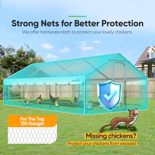 Quictent Large Metal Chicken Coop Run for 10+ Poultry with Galvanized Hardware Cloth and Waterproof Roof Cover