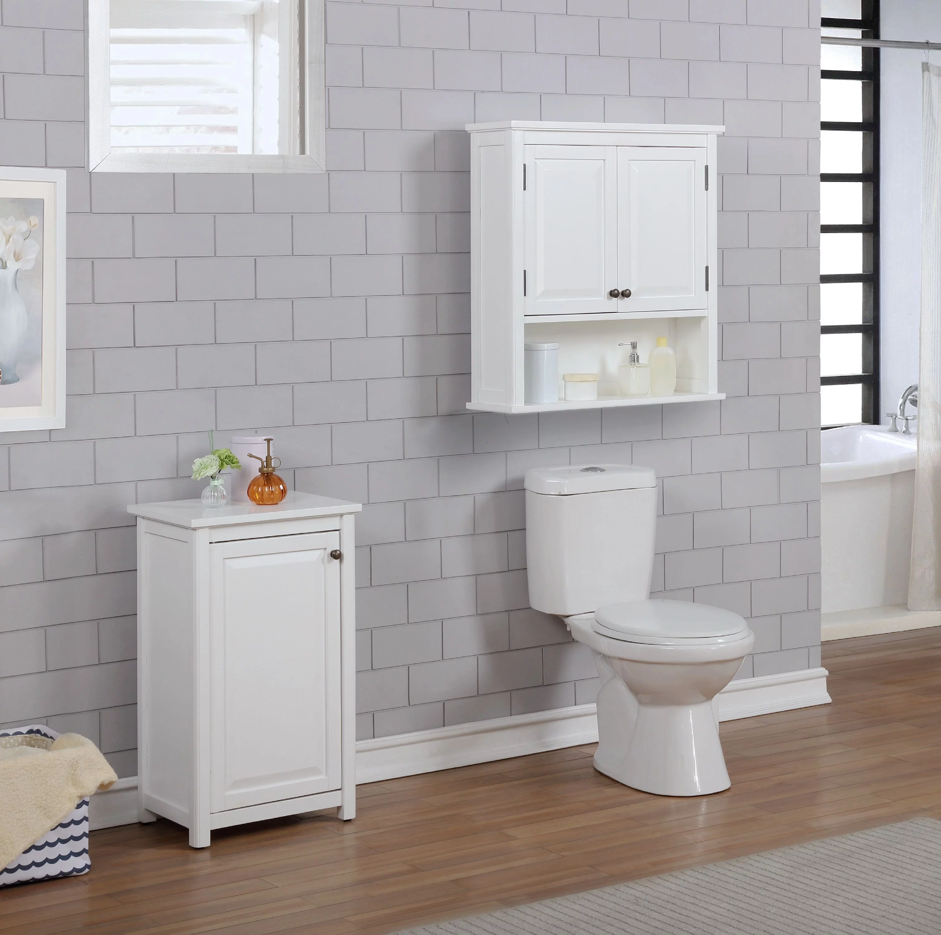 Dorset 27"W x 29"H Wall Mounted Bath Storage Cabinet with Two Doors and Open Shelf