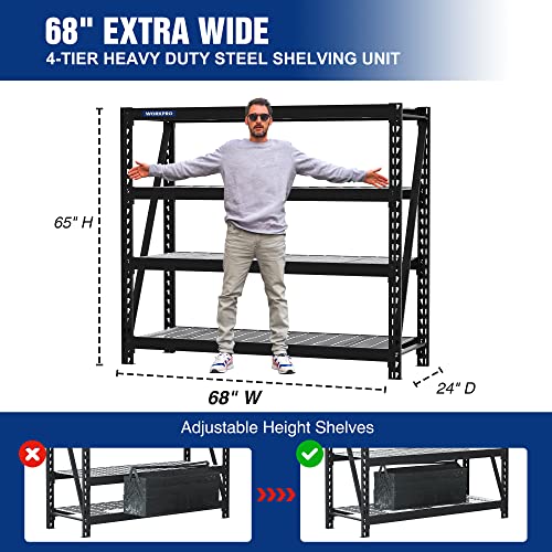 WORKPRO 5-Tier Metal Shelving Unit, 48”W x 24”D x 72”H, Heavy Duty Adjustable Storage Rack, 4000 lbs Load Capacity (Total), for Garage, Basement