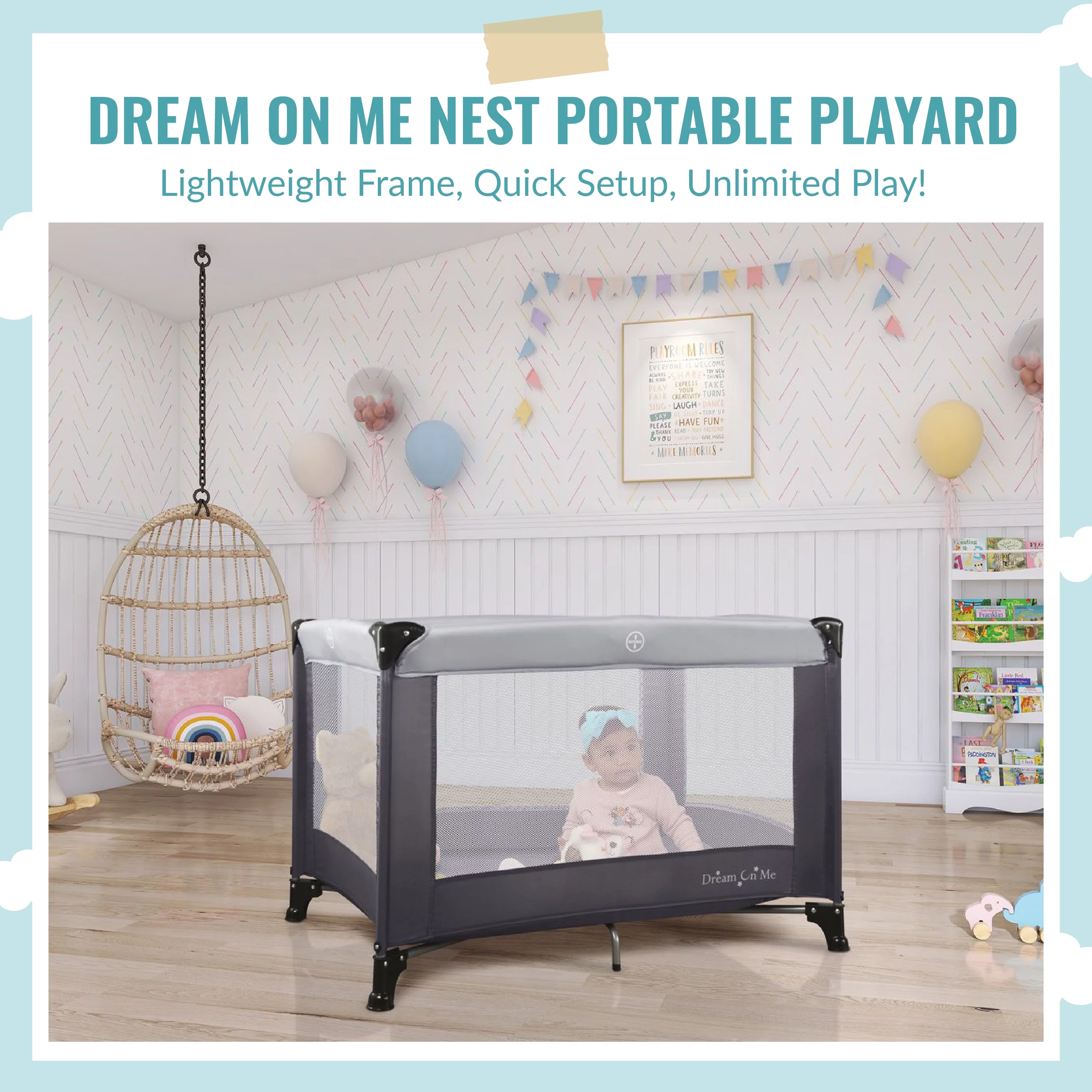 Dream On Me Nest Portable Play Yard with Carry Bag and Shoulder Strap, Pink
