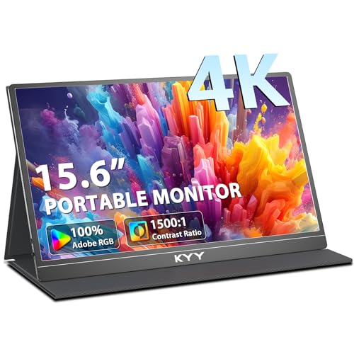 4K Portable Monitor - KYY 15.6'' 3840x2160 UHD USB-C Monitor, 100% Adobe RGB, 400cd/㎡