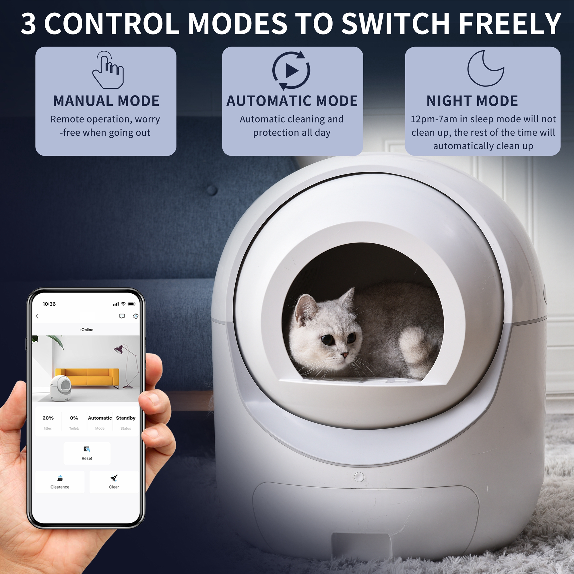 Self -Cleaning Cat Litter Box for Multiple Cats , Scooping Automatically , Suitable for all kinds of cat litter, Secure,Odor Removal , App Control
