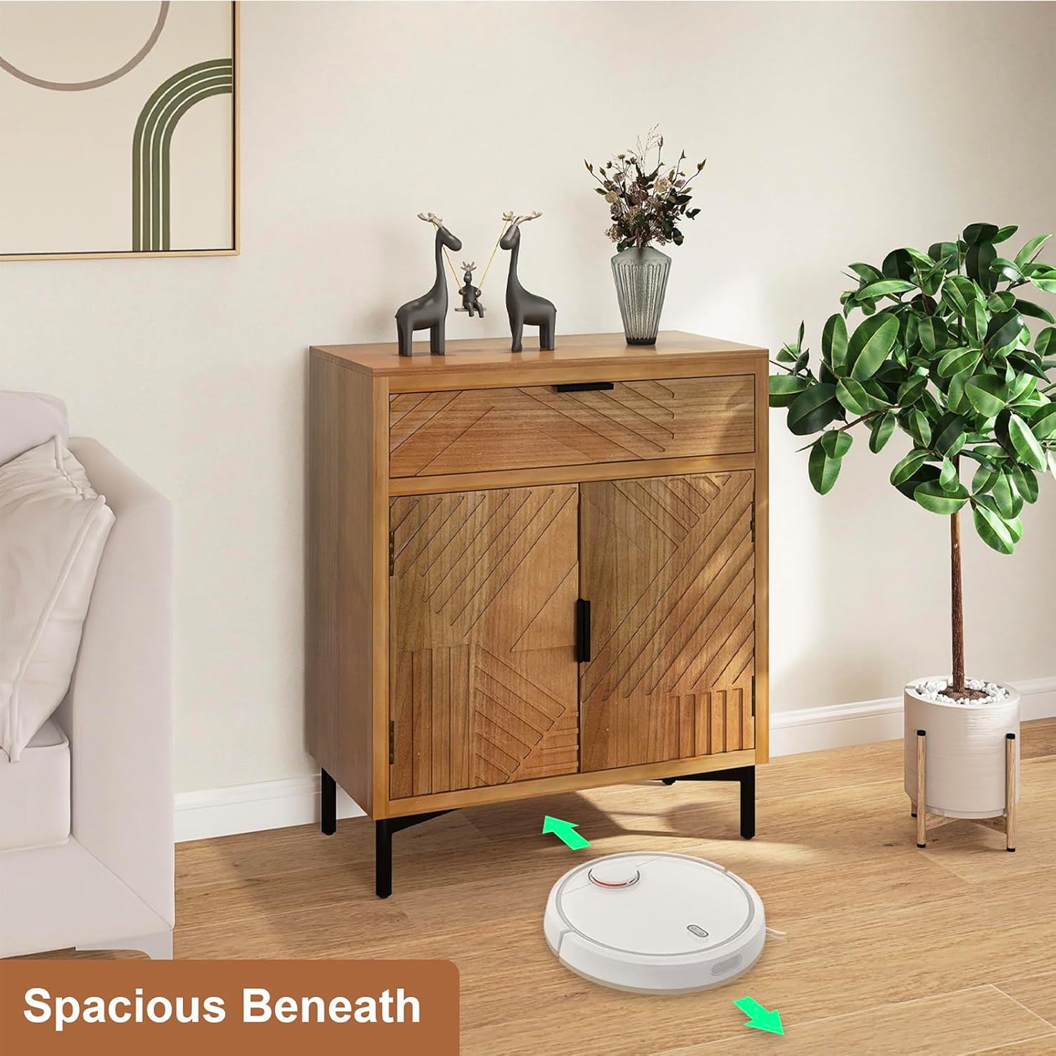 Hand-Carved Sideboard Buffet Cabinet, Storage Cabinet with 1 Drawer and 2-Doors, MDF Buffet Cabinet with Storage