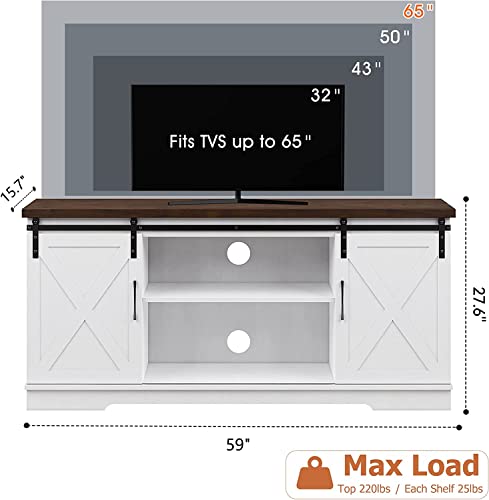 IDEALHOUSE Farmhouse TV Stand for 65 Inch TV Entertainment Center TV Media Console Table, Barn Door TV Stand with Storage and Shelves