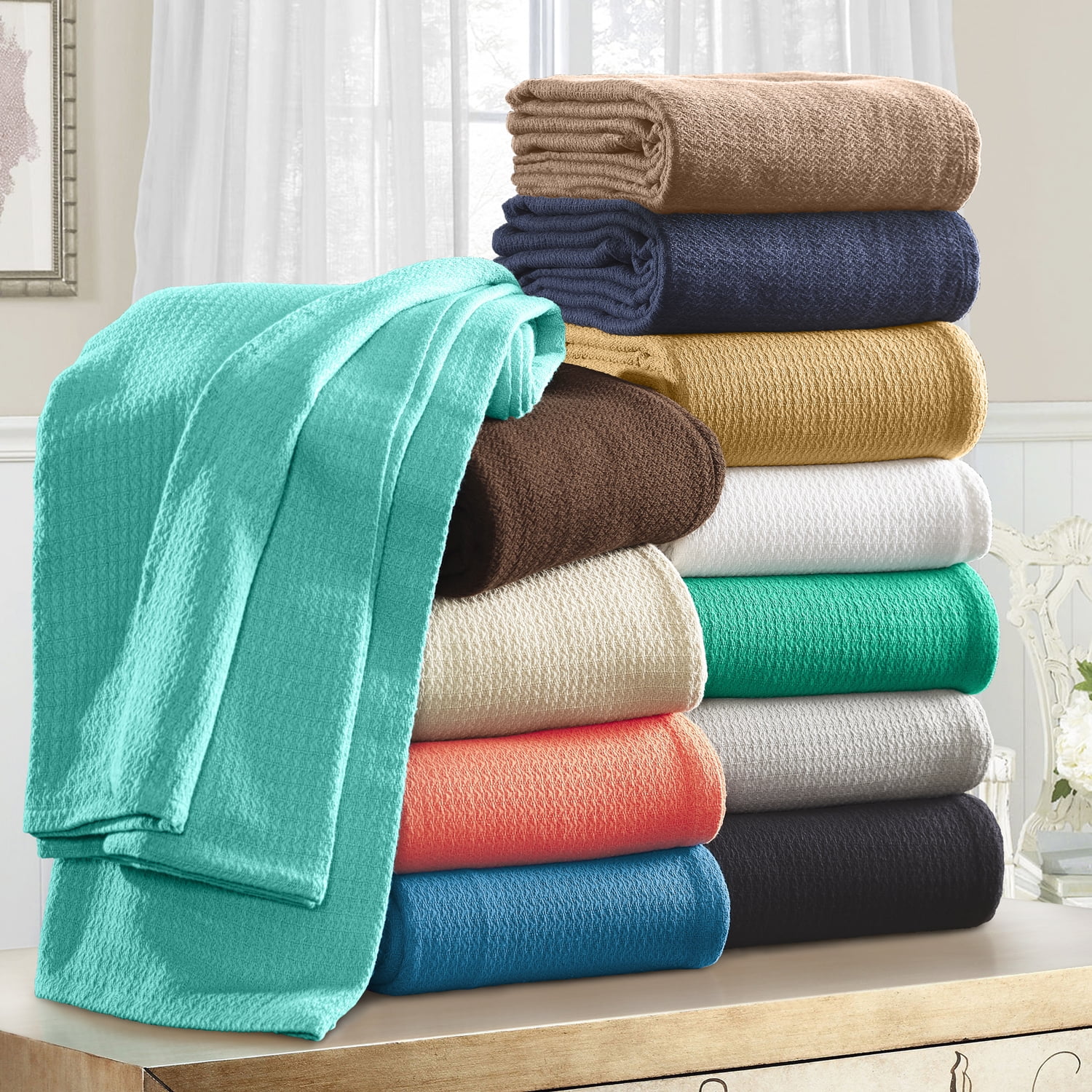 Superior Waffle Weave Knit Cotton Blanket, Twin/ Twin XL, Ivory