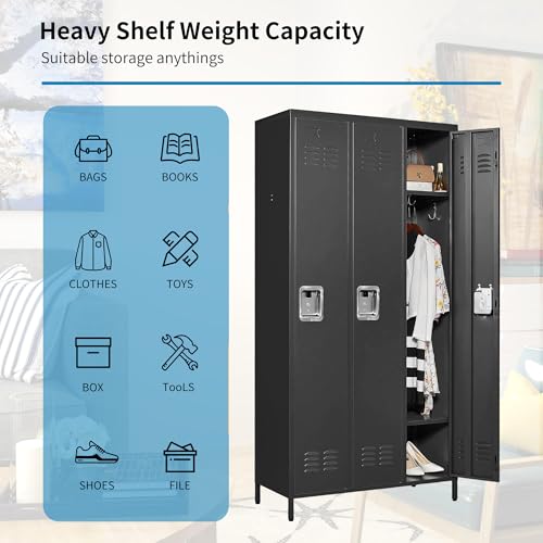 3 Doors Lockers for Employees, Steel Storage Lockers Lockable, Metal Locker Storage Cabinet for Home Office School Gym, Require Assembly (Grey)