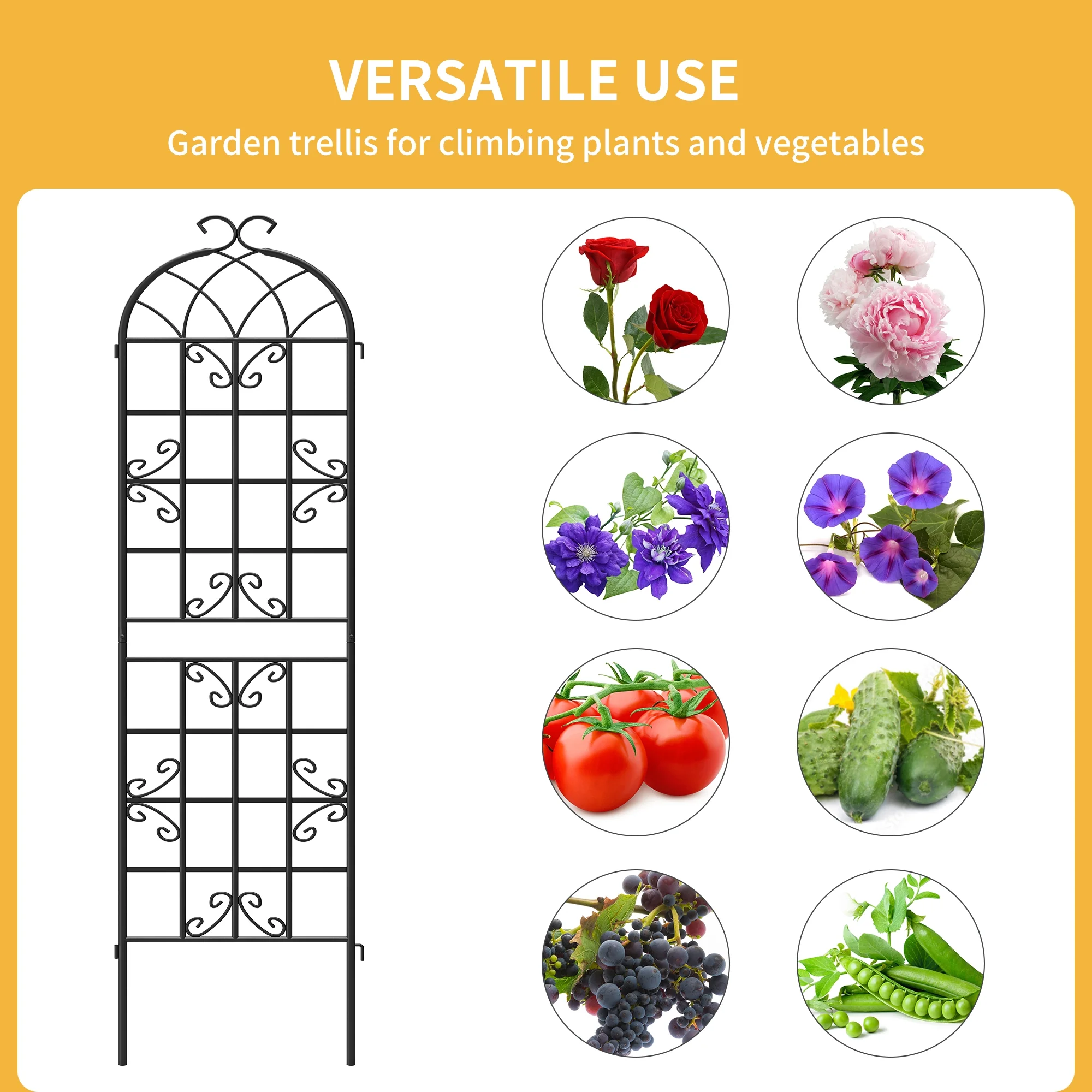 DWVO Metal Decorative Garden Fencing 4 Pack Black Trellis for Climbing Plants Vegetables Flower Plant Trellis for Outdoor Patio(19.7"×86.6")