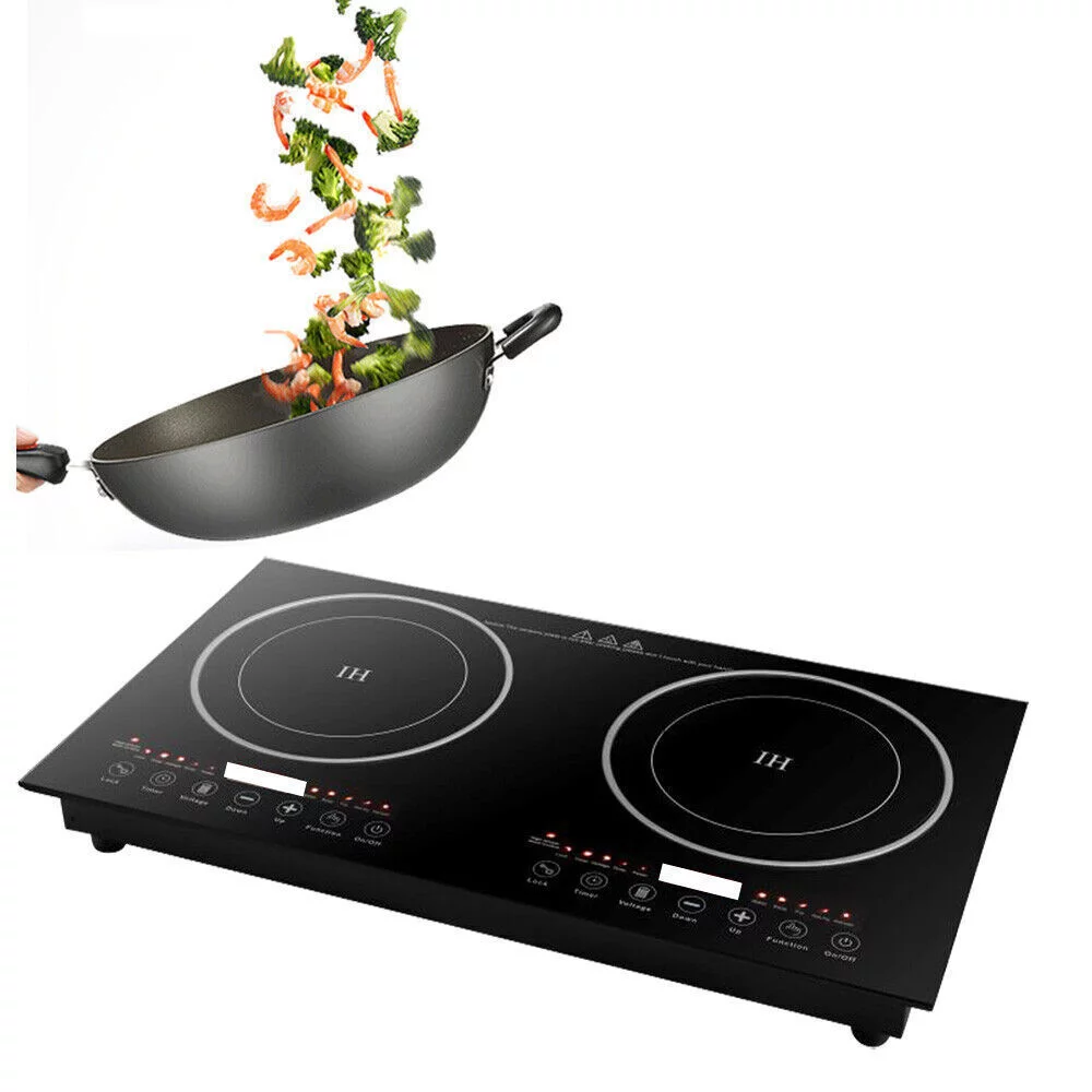 Portable Electric Induction Cooktop, 2-Burner Tempered Glass Countertop Dual Ceramic Cooker Burner Stove 2400W 110V