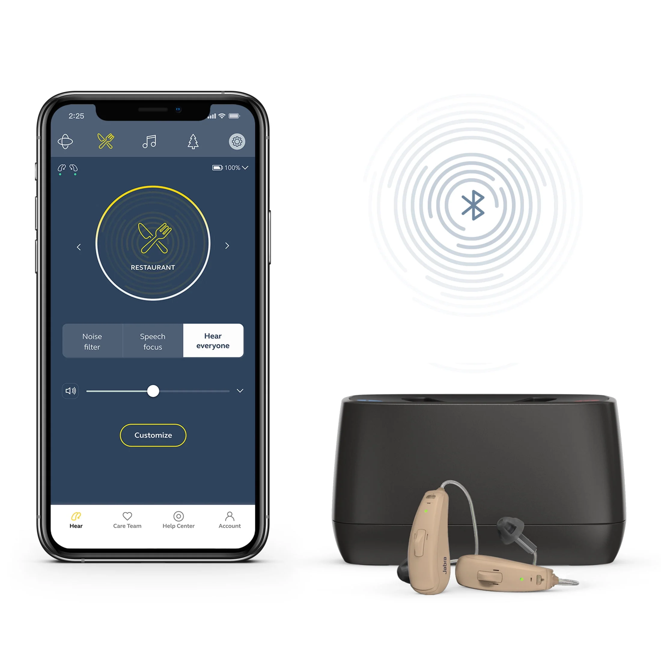 Jabra Enhance Select 50R Rechargeable, Behind-the-Ear Hearing Aids with Remote Professional Care and Bluetooth Streaming, Gray