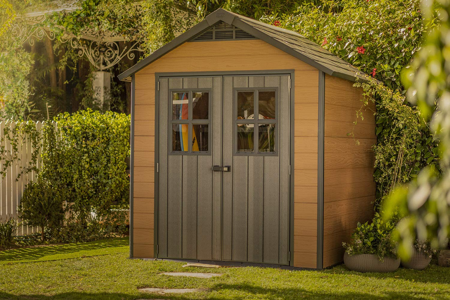 【Storage Shed】7.5&times;7 Large Resin Outdoor Storage Shed Kit &ndash; Perfect to Store Patio Furniture, Garden Tools